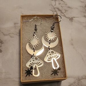 Silver Celestial Mushroom Earrings